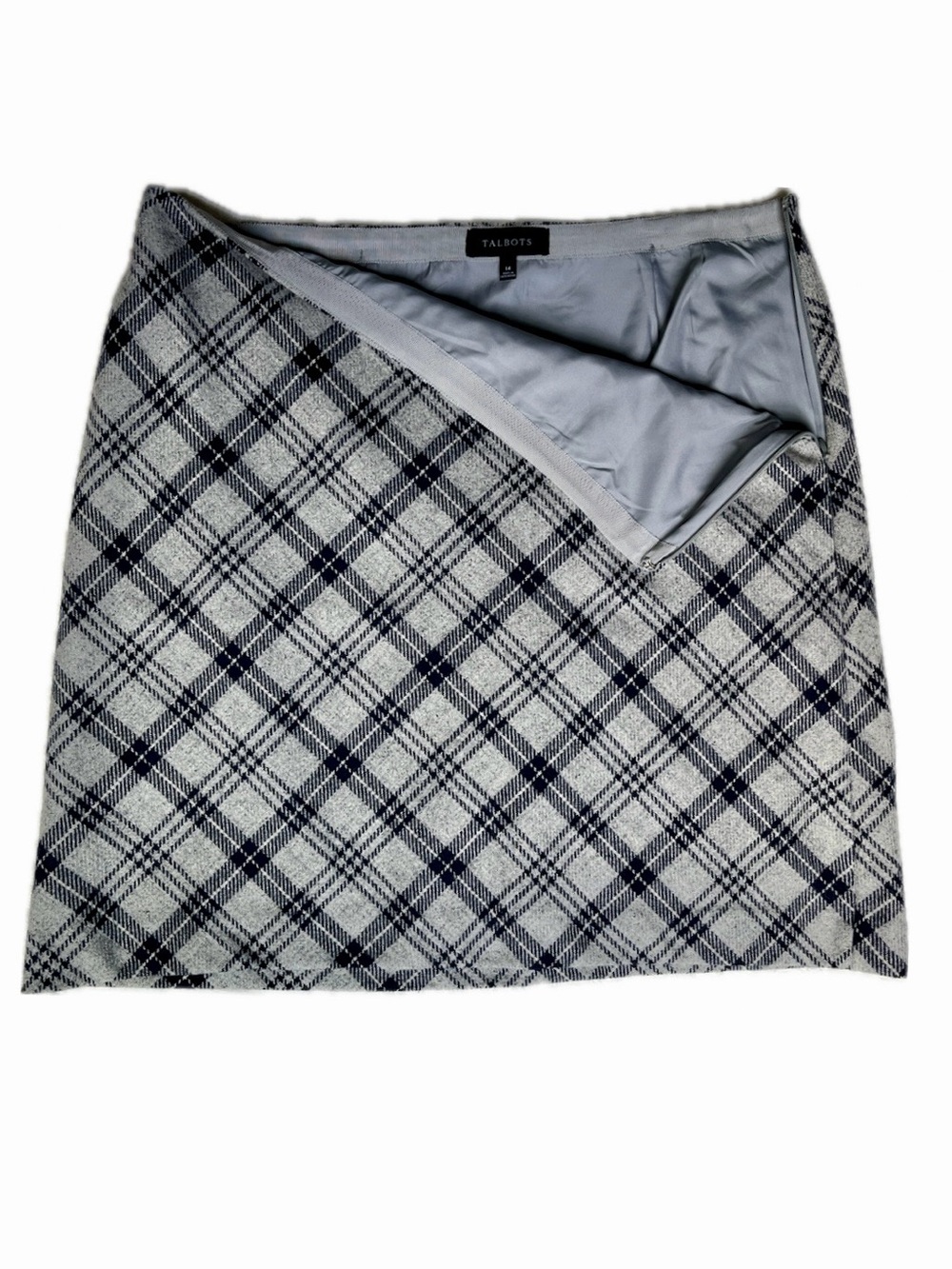 Talbots Gray Plaid Wool Blend A-Line Skirt Size 14